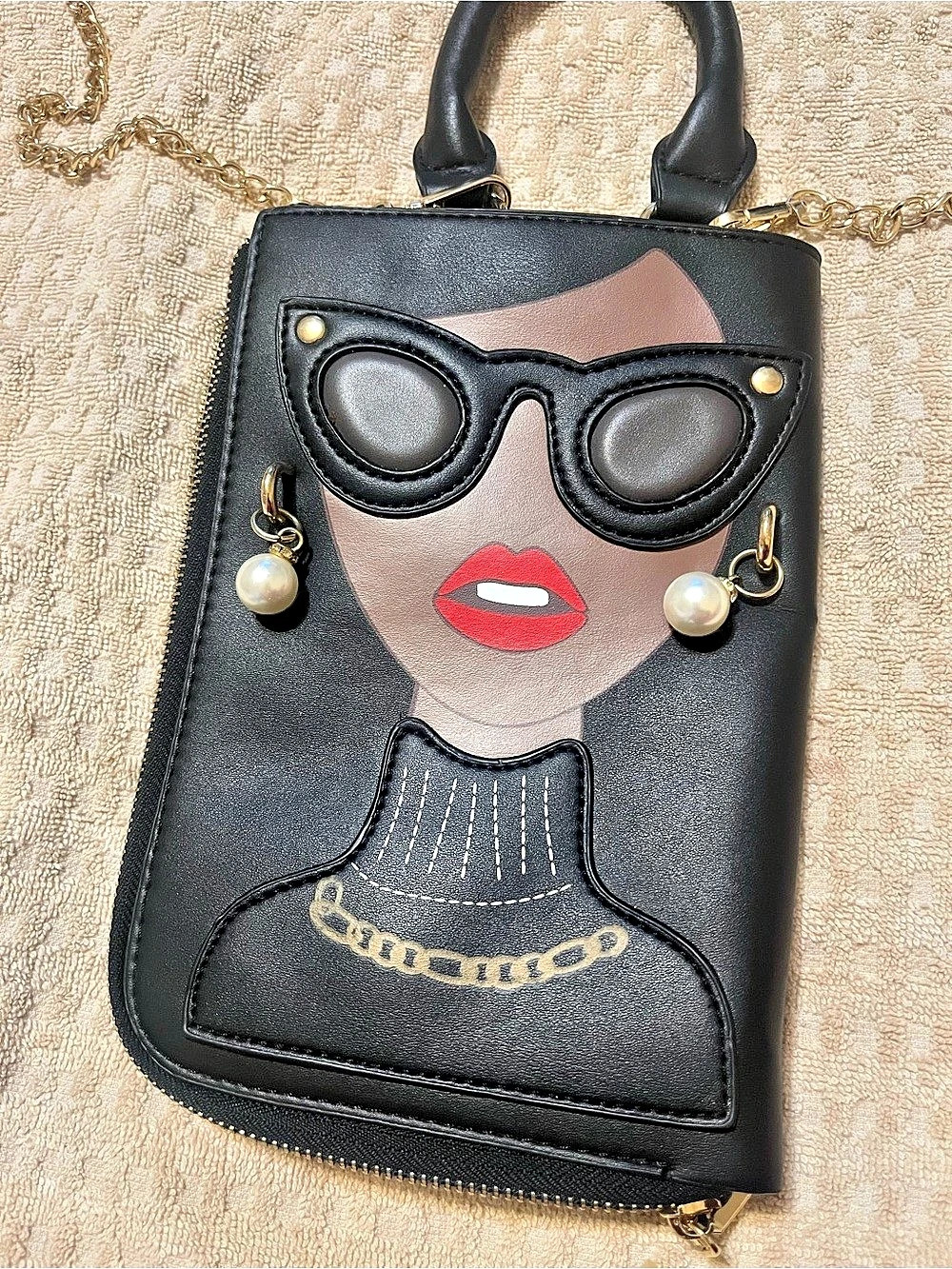 Black & Gold Novelty Face Mini Bag